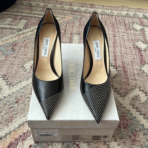 Jimmy Choo | NIB 85 MM Love Asymmetric Nappa Leather w/Mini Studs Heels - IT 41 - Picture 7 of 8